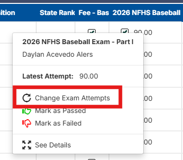 Change Exam Attempts